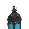 Ethnic Lantern Vidrio Metal Azul Negro Interno Externo 32x16x14 Rebecca Mobili