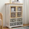 Armario Shabby Con 4 Cajones Y 2 Puertas En Madera Blanca, Beige Y Gris Rebecca Mobili