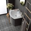 Mueble De Baño Curvo Colgante Cm 62 Gris Brillante Espejo Redondo | Riva