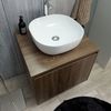 Mueble De Baño Suspendido De 60 Cm Con 2 Puertas Efecto Nogal, Lavabo De Diseño, Espejo 60x70 | Siena