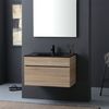 Mueble De Baño Suspendido De 80 Cm En Roble Natural Con Lavabo Negro Sole