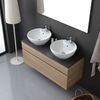 Mueble De Baño De 120 Cm En Roble Natural Con 2 Lavabos De Apoyo Y Espejo De La Serie Sole
