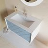 Mueble De Baño Azul Claro Mate De 80cm Con Lavabo Y Espejo Redondo De 75cm | Miami