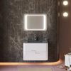 Mueble De Baño Suspendido 80 Cm Blanco, Lavabo Negro Mate, Espejo Led | Hollywood