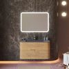 Mueble Suspendido De Baño 100cm Roble Miel, Lavabo Negro Y Espejo | Hollywood