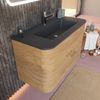 Mueble Suspendido De Baño 100cm Roble Miel, Lavabo Negro Y Espejo | Hollywood