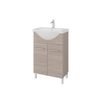 Mueble De Baño De Suelo De 55 Mm En Roble Humo Con 2 Puertas, Lavabo Y Espejo De La Serie Rimini