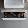 Mueble De Baño Suspendido 80cm Cajón Blanco, Encimera Roble Fósil, Lavabo | Lagos