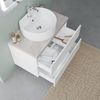 Mueble Suspendido 80cm Roble Blanco Y Beton, Mueble Lavabo, Espejo Led