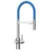 Grifo De Cocina 3vías - Caño Flexible Azul Y Ducha 2 Chorros