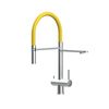 Grifo Cocina 3vías Acero Inox Cepillado - Caño Amarillo Ducha 2chorros