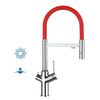 Grifo De Cocina 4vías - Caño Flexible Rojo Y Ducha 2 Chorros