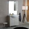 Mueble Baño 75cm 2 Puertas Roble Gris, Lavabo, Espejo Y Mueble Alto Rimini