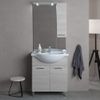 Mueble Baño 75cm 2 Puertas Roble Gris, Lavabo, Espejo Y Mueble Alto Rimini