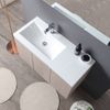 Móvil De Baño Suspendido De 90 Cm Con 3 Puertas De Olmo, Lavabo De Resina Y Espejo De 90x60