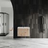 Mueble Suspendido Con Lavabo De Resina De 80 Cm Frontal De Roble Dorado Con Diseño En Relieve Cortina