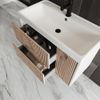 Mueble Suspendido Con Lavabo De Resina De 80 Cm Frontal De Roble Dorado Con Diseño En Relieve Cortina