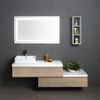 Mueble De Baño 180cm, 2 Cajones De Roble Natural, Encimera Blanca, Lavabo De Diseño, Espejo Y Armario Colgante | Valentina