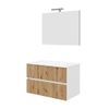 Mueble De Baño 80cm Blanco Con Frente De Roble Canaleado Y Espejo 80x60