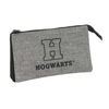 Harry Potter House Of Champions - Portatodo Triple, Estuche Infantil, Estuche Niño, Ideal Para Niños En Edad Escolar, Cómodo Y Versátil, Calidad Y Resistencia, 22x3x12 Cm, Color Gris Melange/negro