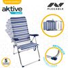 Silla Playa Plegable Alta 5 Posiciones A Rayas Azules Y Grises Aktive