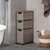 Mueble Para El Baño Auxiliar, Estante De Baño Con 3 Cestas De Almacenaje, Medidas (al X L X An) 57 X 15,5 X 28 Cm, Plástico Texturizado, Color Beige