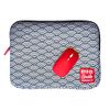 Pack De Funda Para Portátil Y Tablet Hasta 13 Y 14 Pulgadas + Ratón Inalámbrico Rojo Smile Kimono Estampado Japonés Seigaiha Neopreno Azul Y Blanco