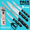 Arcos Juego De Cuchillos Cocina | Arcos Maitre Cuchillos | 5 Piezas | Chef (215 Mm) + Cuchillo Cocina (150 Mm) + Cuchillo Verduras (100 Mm) + Cuchillo Jamonero Alveolos (240 Mm) +  Tijera Cocina