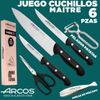 Arcos Juego Cuchillos Cocina Arcos | Arcos Cuchillos | Cuchillo Profesional  | 6 Piezas | Chef 215 Mm + Cocina 150 Mm, Verduras 100 Mm + Tijera Cocina + Pelador De Fruta Y Verdura + Pinza Para Pescado