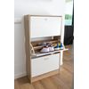 Zapatero Madera, Tres Puertas, Zapatero Puertas Oscilobatientes, Mueble Auxiliar, Medidas: 63cms Ancho, 24cms Profundo, 115cms Alto (taupe/blanco)