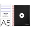 Cuaderno Espiral Liderpapel A5 Micro Antartik Tapa Forrada 120h 100 Gr Horizontal 5 Bandas 6 Taladros Color Negro