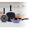 Set Sarten 24 Cm Wok Y Grill Inducción 28 Cm, Antiadherente Libre Pfoa, Mango Ergonómico Morado  Magefesa Very Peri