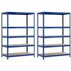 7h Seven House Pack 2 Estanterías Modulares Acero Galvanizado Azul Y Madera Con 5 Baldas Ajustables | Estantería De Almacenaje Uso Doméstico Y Profesional | 180x120x60cm Carga Máxima 1250kg