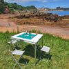 Conjunto De Mesa Y Sillas De Camping Plegable Portátil Blanco Y Gris 7house | Mesa De Camping De Aluminio Con 4 Taburetes | Conjunto Para Jardín, Playa, Picnics, Camping