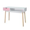 Thinia Home - Mesa Consola Onepink, Madera, Recibidor, Salón, Comedor, Dormitorio, Habitación, 1 Cajón + Organizador, Diseño Minimalista, Dimensiones 100x50x80cm (largo X Ancho X Alto), Blanco/rosa