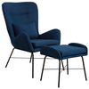 Thinia Home - Sillón Orejero Reposapiés Elegant, Acero, Tapizado Lino, Acolchado, Salón, Dormitorio, Recibidor, Diseño Industrial, Relax, Dimensiones 66x84x100cm (largo X Ancho X Alto), Gris O Azul