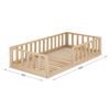 Cama Infantil Nube Tipo Montessori, Con Somier Y Barrera Barandilla, En Madera Natural Para Niño Y Niña, 90x190 Cm