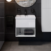 Cosmic Bbest Mueble De Baño Con Lavabo Teckstone 1 Cajón Y 1 Hueco Color Blanco Brillo 60