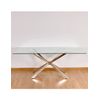 Mesa De Comedor 200*76*100 Aspa Acero Inoxidable  Plateado Top Cristal Romana