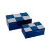 Juego De 2 Cajas Cristal 21cm Y 27cm Azul Cuadrados Brillo Alina