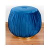 Puff 45*38 Pliegues Terciopelo Azul Base Metal Dorado