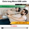 Cable De Carga Y Datos 3m Usb A Micro 5 Pin Negro Para Smartphones Tablets Mp3 Mp4 Cámaras Ociodual