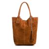 Bolso Shopper  Firenze Artegiani Chiusi Mujer.piel Auténtica Gamuza   Fabricado En Italia 40x17x36 Cm. Color: Marrón