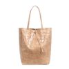 Firenze Artegiani Sefora Bolso Shopper Mujer.piel Auténtica Gamuza Grabado Cocodrilo Grande  Fabricado En Italia 38x16x37 Cm. Color: Taupe