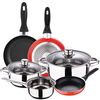 Set Cocina 5 Piezas + 3 Sartenes Aluminio Antiadherentes Rojas, Aptas Inducción.