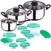 5 Baterias Cocina San Ignacio Ac. Inox. Set10 Tupper Vidrio Verde