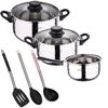 Batería De Cocina San Ignacio 5 Piezas Acero Inoxidable + Set 3 Utensilios Cocina Nylon.