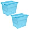 2x Cubo De Almacenaje Con Tapa, Plástico, Azul Transparente, 24 L