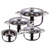 Set 7pcs Acero Inox: Cazo, Cacerolas (2.0l, 3.0l, 4.0l); Y Set 3 Sartenes Aluminio.