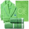 Set De Textil De Baño 2 Albornoz L/xl, 2 Toallas Y Alfombra Benetton Verde